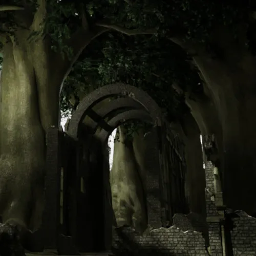 Thumbnail image for NieR Automata: Forest Kingdom Grave and part of the castle.