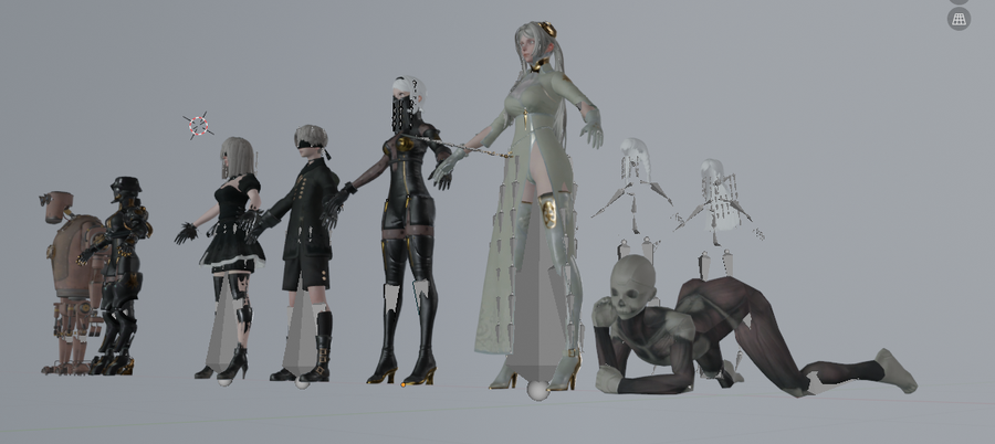 NieR automata NPC. YoRHa units, Resistances members, Commander, Anemone, Popola & Devola, Strange Man & Strange Woman and Pascal.
